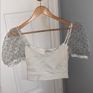 Zara crop polka dot puff sleeve top